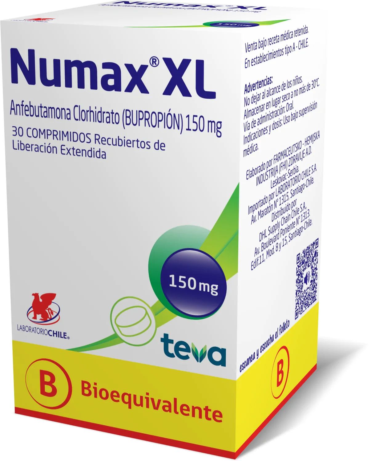 Numax XL 150 mg x 30 Comprimidos Recubiertos de Liberación Prolongada Farmex-Chile Salud-Persistente